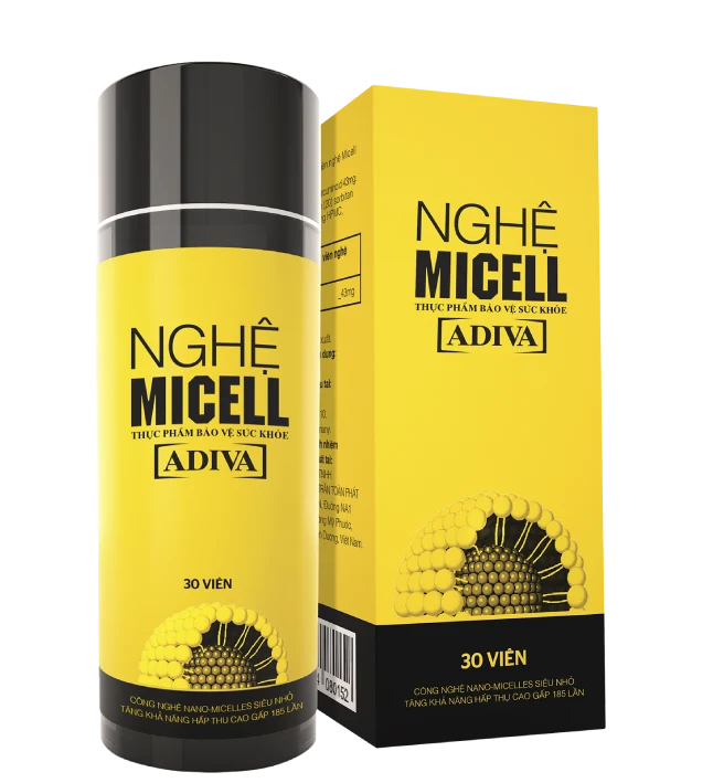 Lọ và hộp sản phẩm Nghệ Micell ADIVA.